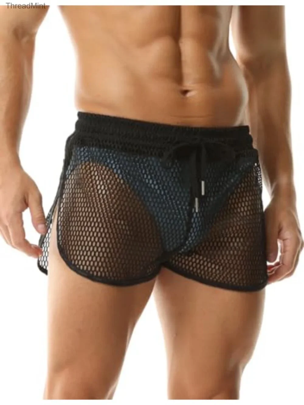 Men's Fishnet Mesh See Through Boxer Shorts with Drawstring